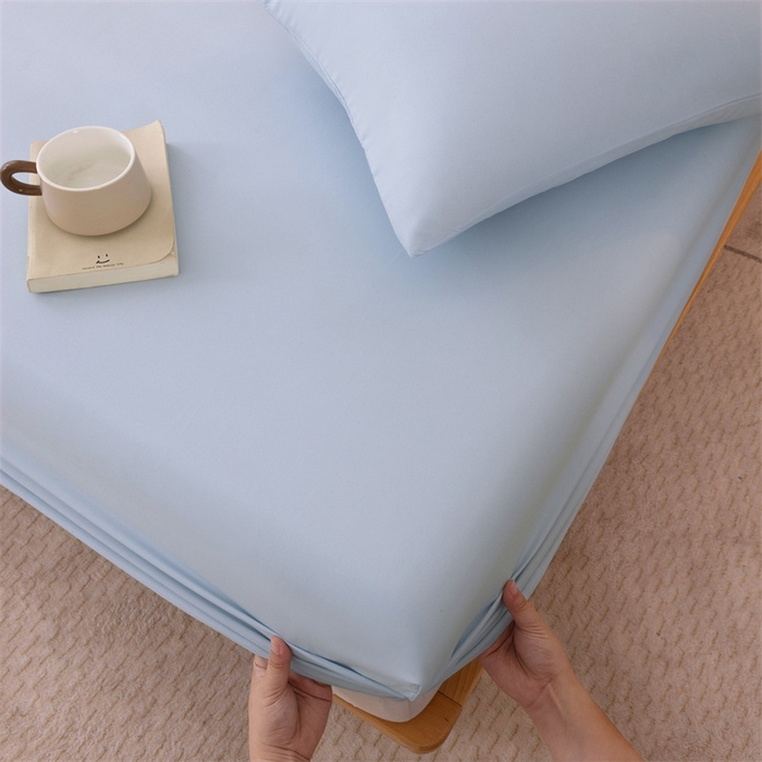 91家纺网 家纺一手货源 找家纺 优迈 2025新款水洗棉亲肤磨毛纯色单品系列单床笠单枕套三件套 浅蓝