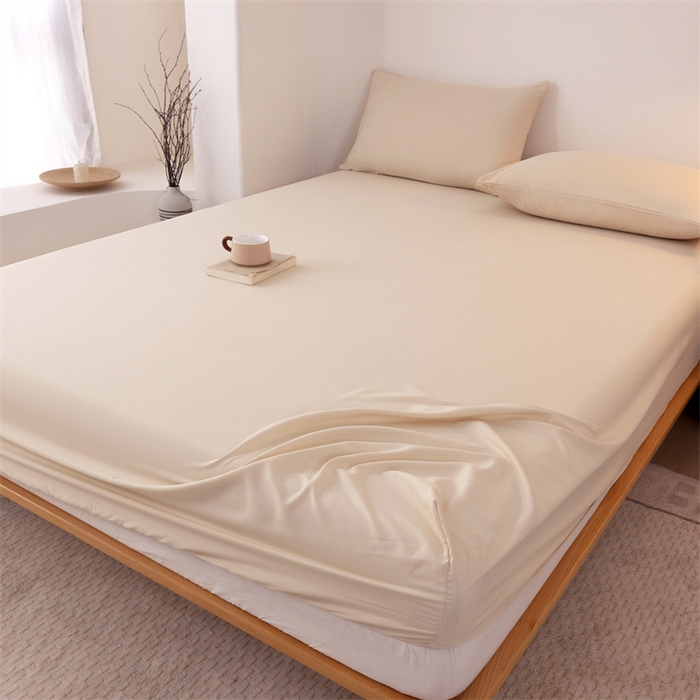 91家纺网 家纺一手货源 找家纺 优迈 2025新款水洗棉亲肤磨毛纯色单品系列单床笠单枕套三件套 奶茶