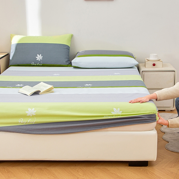 91家纺网 家纺一手货源 找家纺 首爱 2025新款五幅段床笠 枫叶绿条