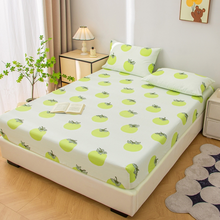 91家纺网 家纺一手货源 找家纺 棉乐町 2025新款五幅段床笠绿柿子