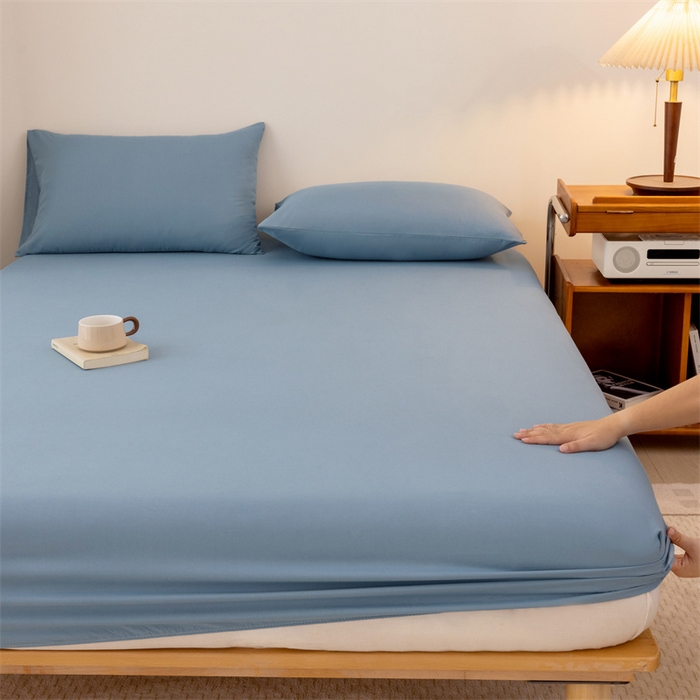 91家纺网 家纺一手货源 找家纺 优迈 2025新款水洗棉亲肤磨毛纯色单品系列单床笠单枕套三件套 雾蓝