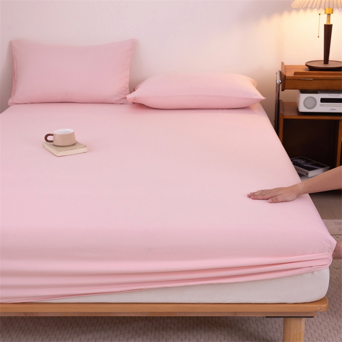 91家纺网 家纺一手货源 找家纺 优迈 2025新款水洗棉亲肤磨毛纯色单品系列单床笠单枕套三件套 粉色