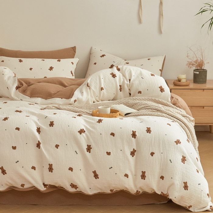 91家纺网 家纺一手货源 找家纺 （总）618家纺 2025新款A类母婴级全棉三层纱皱皱纱纯棉四件套