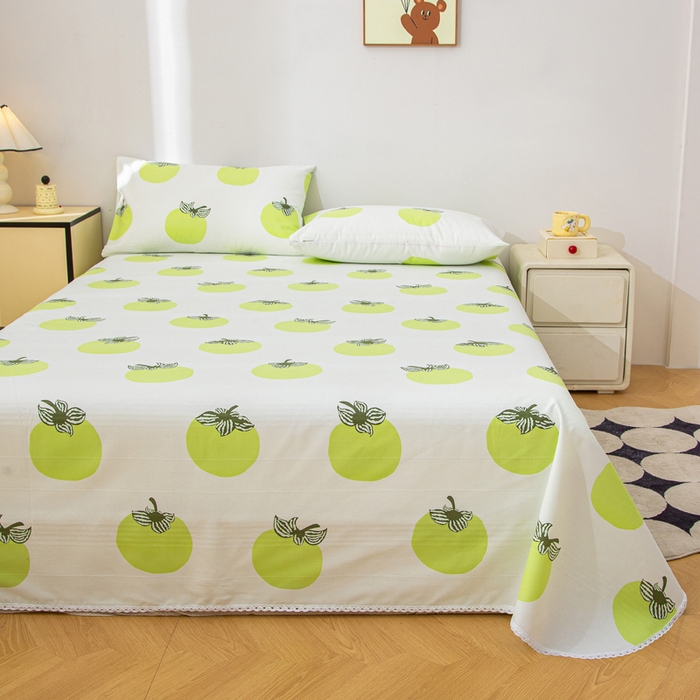 91家纺网 家纺一手货源 找家纺 棉乐町 2025新款五幅段床单 绿柿子