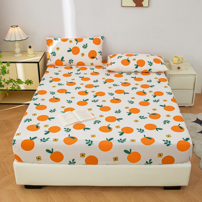 91家纺网 家纺一手货源 找家纺 金泰莱 2025新款五幅段床笠 橘子红了