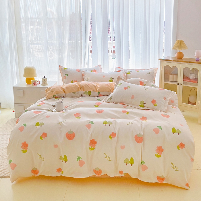 91家纺网 家纺一手货源 找家纺 梦卓家纺 2025新款小清新植物羊绒印花单被套 草莓圣代