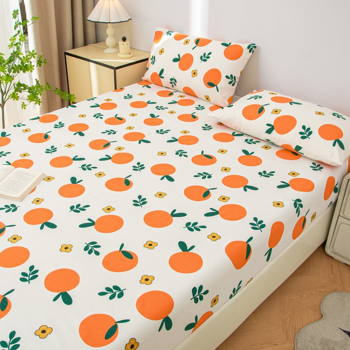 91家纺网 家纺一手货源 找家纺 首爱 2025新款五幅段床笠 橘子红了