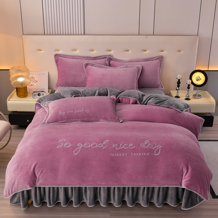 91家纺网 家纺一手货源 找家纺 （总）（买家秀爆款不断货）A类母婴级牛奶绒刺绣四件套珊瑚绒四件套雪花绒四件套刺绣牛奶绒被套四件套床裙四件套