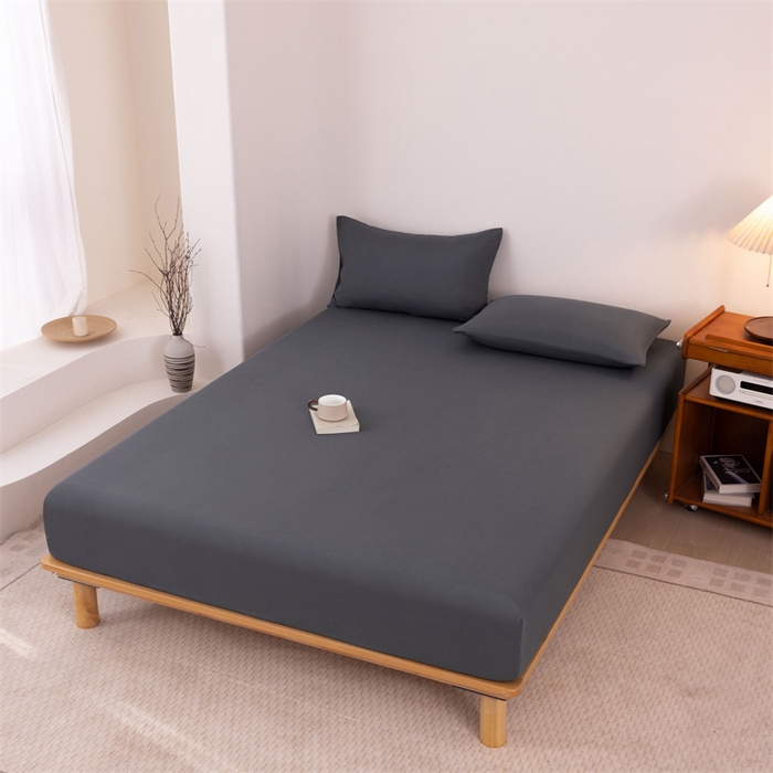 91家纺网 家纺一手货源 找家纺 优迈 2025新款水洗棉亲肤磨毛纯色单品系列单床笠单枕套三件套 蓝灰