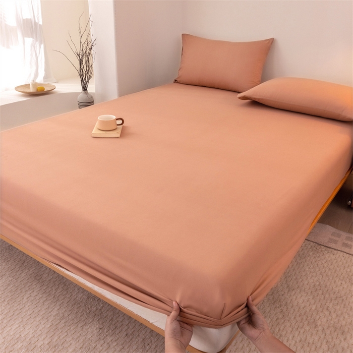 91家纺网 家纺一手货源 找家纺 优迈 2025新款水洗棉亲肤磨毛纯色单品系列单床笠单枕套三件套 橘红