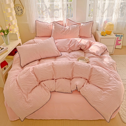 娜娜 2025新款磨毛水洗棉泡泡纱贝壳边四件套 泡泡纱-藕粉