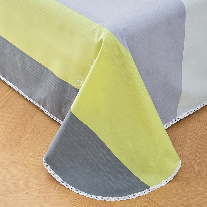 91家纺网 家纺一手货源 找家纺 金泰莱 2025新款五幅段床单 枫叶绿条