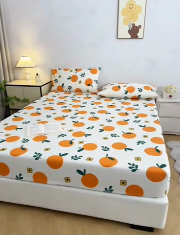 91家纺网 家纺一手货源 找家纺 棉乐町 2025新款五幅段床笠橘子红了