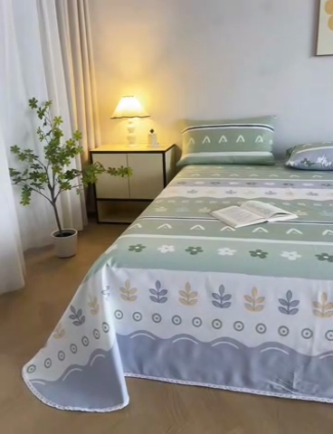 91家纺网 家纺一手货源 找家纺 金泰莱 2025新款五幅段床单 清新花开