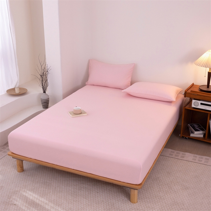91家纺网 家纺一手货源 找家纺 优迈 2025新款水洗棉亲肤磨毛纯色单品系列单床笠单枕套三件套 粉色