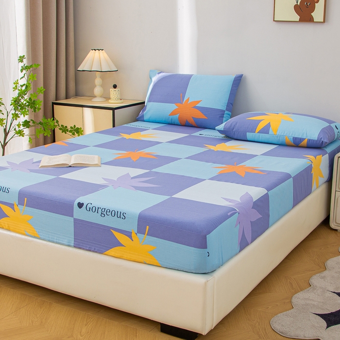 91家纺网 家纺一手货源 找家纺 首爱 2025新款五幅段床笠 枫叶蓝格