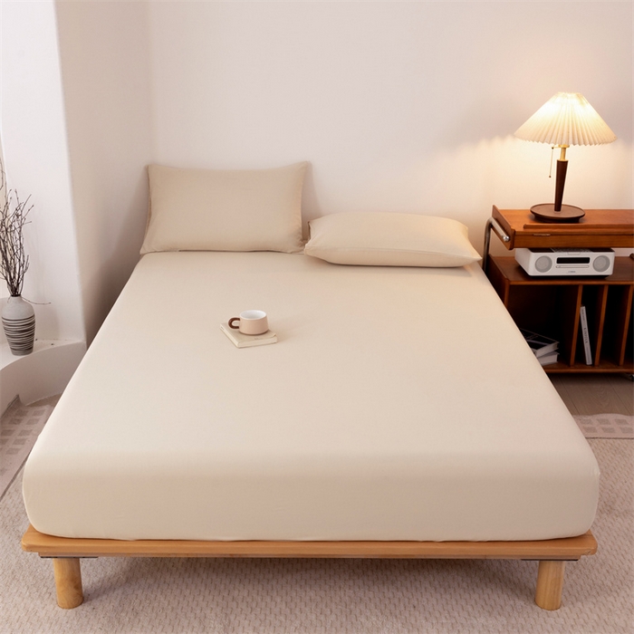 91家纺网 家纺一手货源 找家纺 优迈 2025新款水洗棉亲肤磨毛纯色单品系列单床笠单枕套三件套 奶茶