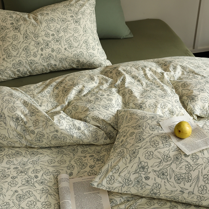 91家纺网 家纺一手货源 找家纺 2025春夏新品母婴A类全棉纯棉针织棉软糯糯清新小碎花床单款四件套 春晓绿