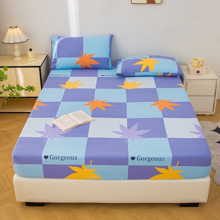 91家纺网 家纺一手货源 找家纺 金泰莱 2025新款五幅段床笠 枫叶蓝格