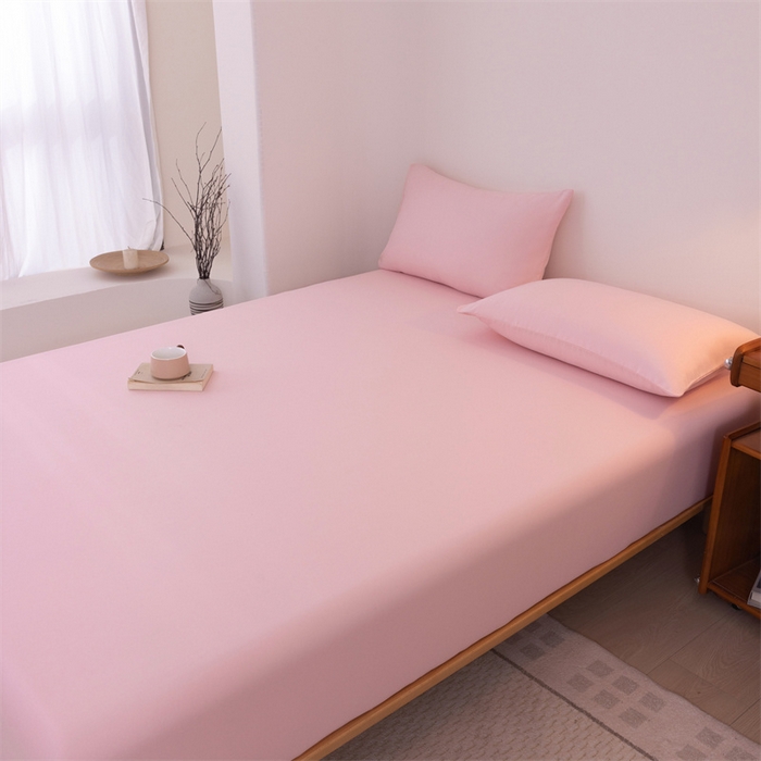 91家纺网 家纺一手货源 找家纺 优迈 2025新款水洗棉亲肤磨毛纯色单品系列单床笠单枕套三件套 粉色
