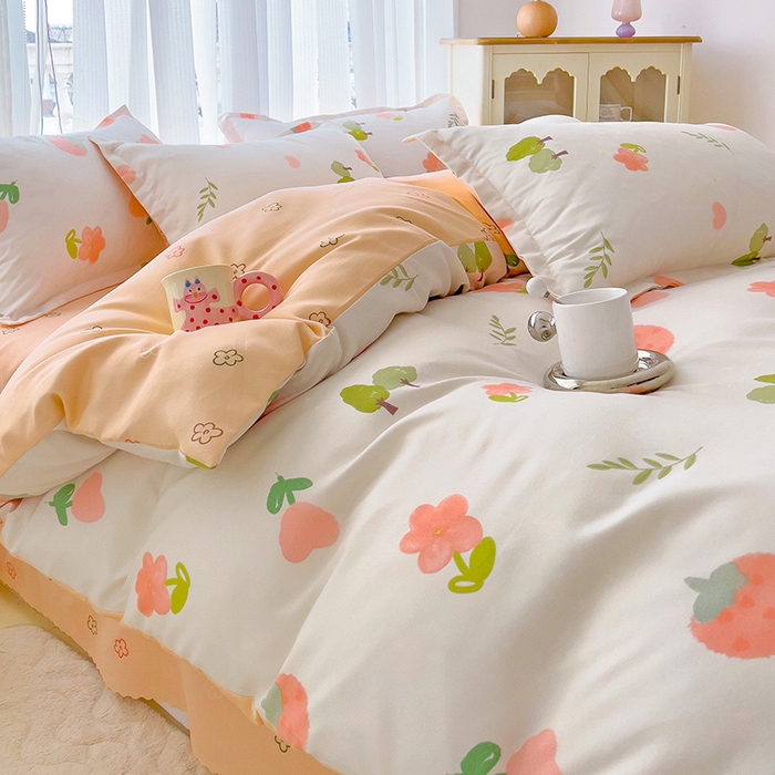 91家纺网 家纺一手货源 找家纺 梦卓家纺 2025新款小清新植物羊绒印花单被套 草莓圣代