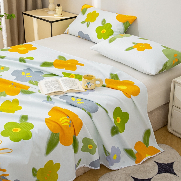 91家纺网 家纺一手货源 找家纺 金泰莱 2025新款五幅段床单 春意盎然