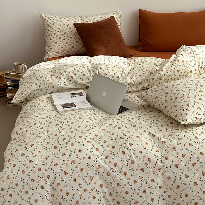 91家纺网 家纺一手货源 找家纺 2025春夏新品母婴A类全棉纯棉针织棉软糯糯清新小碎花床单款四件套 韩式花