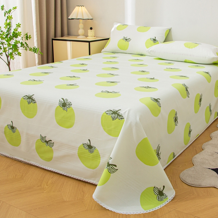 91家纺网 家纺一手货源 找家纺 首爱 2025新款五幅段床单 绿柿子