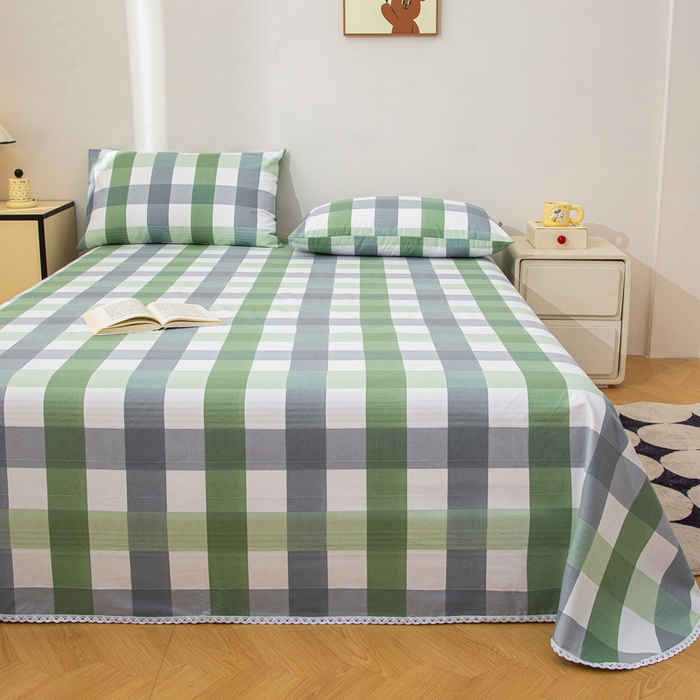 91家纺网 家纺一手货源 找家纺 首爱 2025新款五幅段床单 绿白格