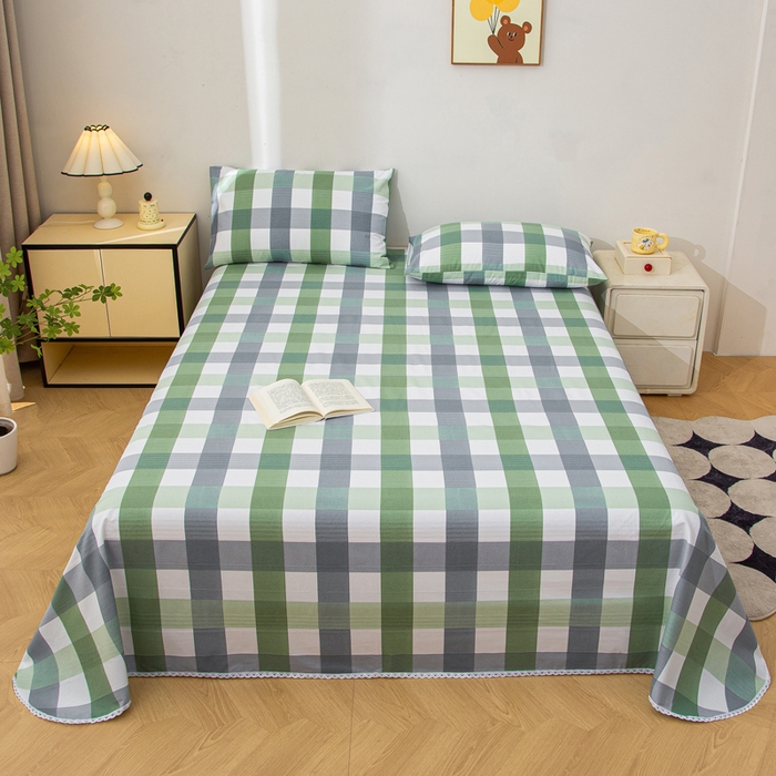 91家纺网 家纺一手货源 找家纺 首爱 2025新款五幅段床单 绿白格