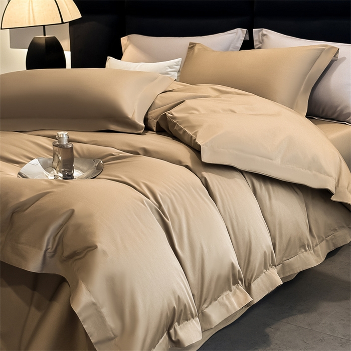 91家纺网 家纺一手货源 找家纺 朵希曼 2025新款纯色贡缎长绒棉系列四件套 棕咖