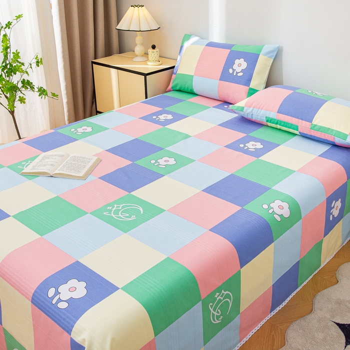 91家纺网 家纺一手货源 找家纺 棉乐町 2025新款五幅段床单 彩格