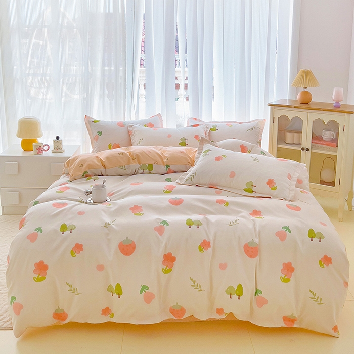 91家纺网 家纺一手货源 找家纺 梦卓家纺 2025新款小清新植物羊绒印花单被套 草莓圣代