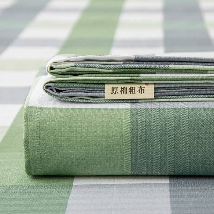 91家纺网 家纺一手货源 找家纺 棉乐町 2025新款五幅段床单 绿白格