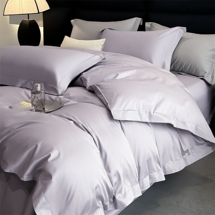 91家纺网 家纺一手货源 找家纺 朵希曼 2025新款纯色贡缎长绒棉系列四件套 梦幻紫