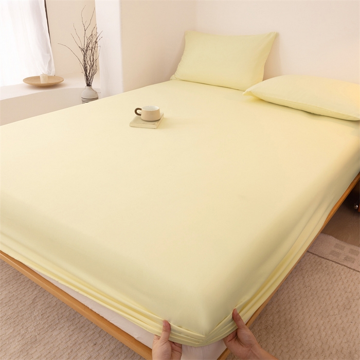 91家纺网 家纺一手货源 找家纺 优迈 2025新款水洗棉亲肤磨毛纯色单品系列单床笠单枕套三件套 芝士