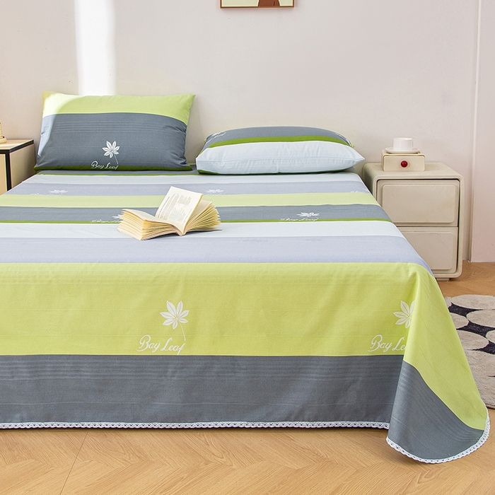 91家纺网 家纺一手货源 找家纺 首爱 2025新款五幅段床单 枫叶绿条