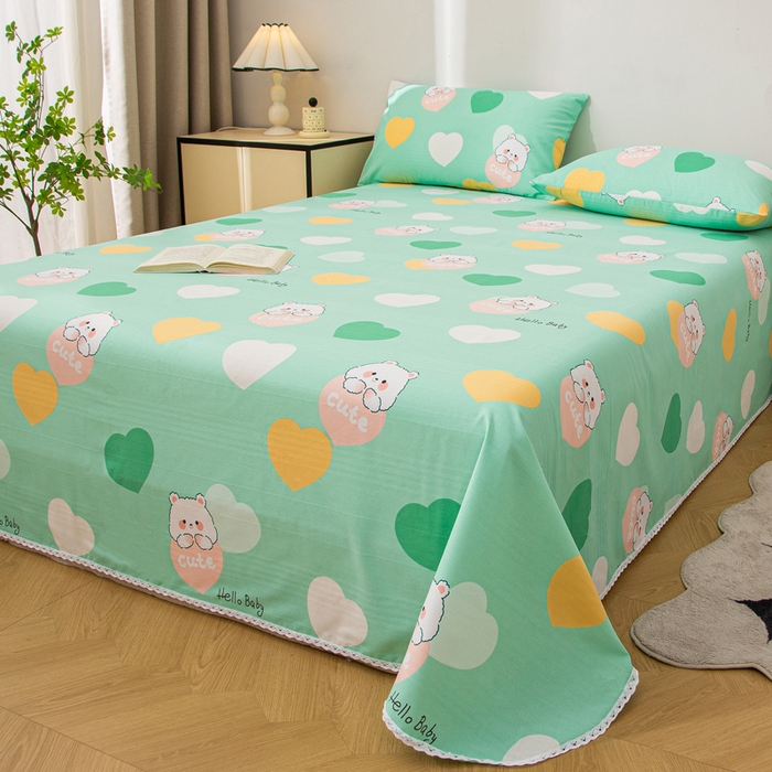 91家纺网 家纺一手货源 找家纺 棉乐町 2025新款五幅段床单 兔兔心情