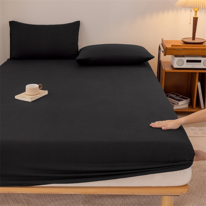 91家纺网 家纺一手货源 找家纺 优迈 2025新款水洗棉亲肤磨毛纯色单品系列单床笠单枕套三件套 黑色