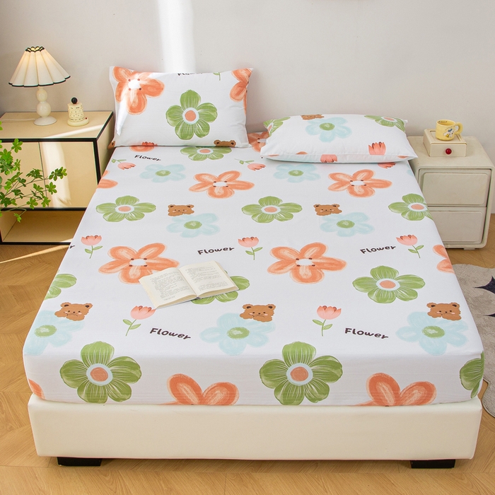 91家纺网 家纺一手货源 找家纺 首爱 2025新款五幅段床笠 花朵熊