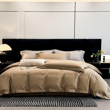 91家纺网 家纺一手货源 找家纺 朵希曼 2025新款纯色贡缎长绒棉系列四件套 棕咖