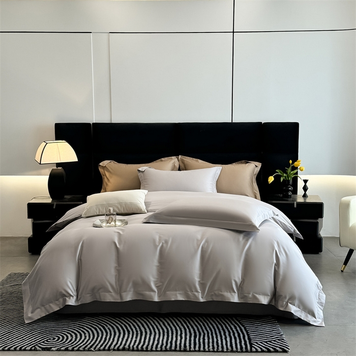 91家纺网 家纺一手货源 找家纺 朵希曼 2025新款纯色贡缎长绒棉系列四件套 典雅灰