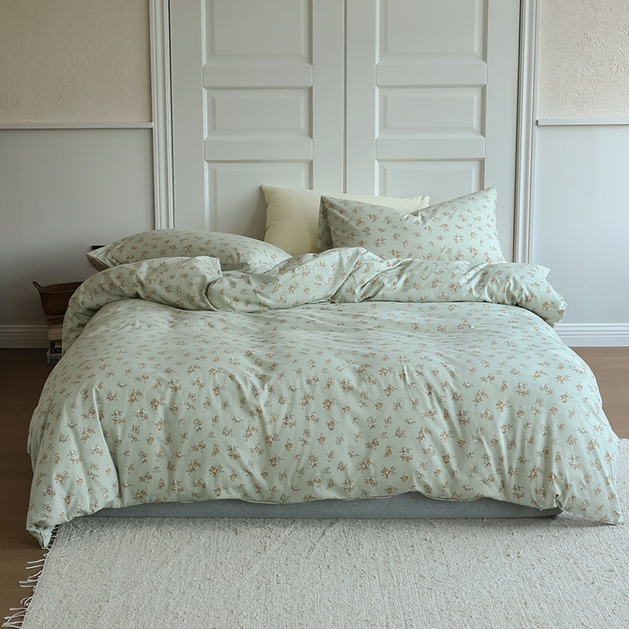 91家纺网 家纺一手货源 找家纺 2025春夏新品母婴A类全棉纯棉针织棉软糯糯清新小碎花床单款四件套 复古玫瑰