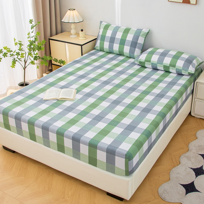 91家纺网 家纺一手货源 找家纺 首爱 2025新款五幅段床笠 绿白格