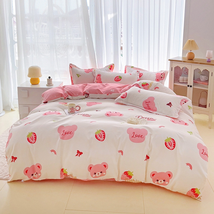 91家纺网 家纺一手货源 找家纺 梦卓家纺 2025新款小清新植物羊绒印花单被套 草莓圣代