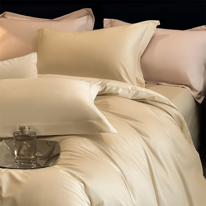 91家纺网 家纺一手货源 找家纺 朵希曼 2025新款纯色贡缎长绒棉系列四件套 米黄