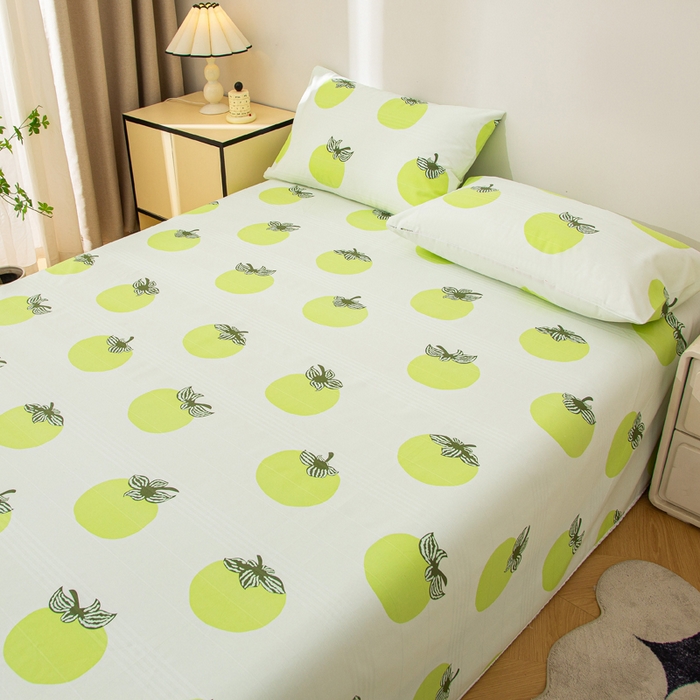 91家纺网 家纺一手货源 找家纺 首爱 2025新款五幅段床单 绿柿子