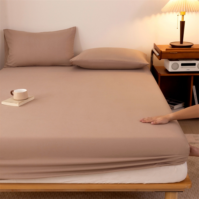 91家纺网 家纺一手货源 找家纺 优迈 2025新款水洗棉亲肤磨毛纯色单品系列单床笠单枕套三件套 咖色