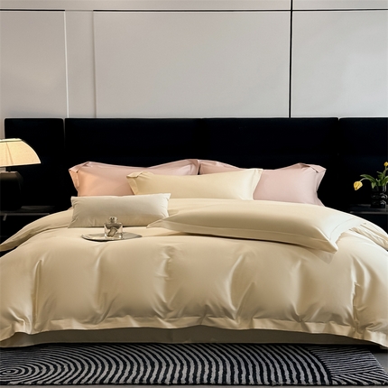 91家纺网 家纺一手货源 找家纺 朵希曼 2025新款纯色贡缎长绒棉系列四件套 米黄