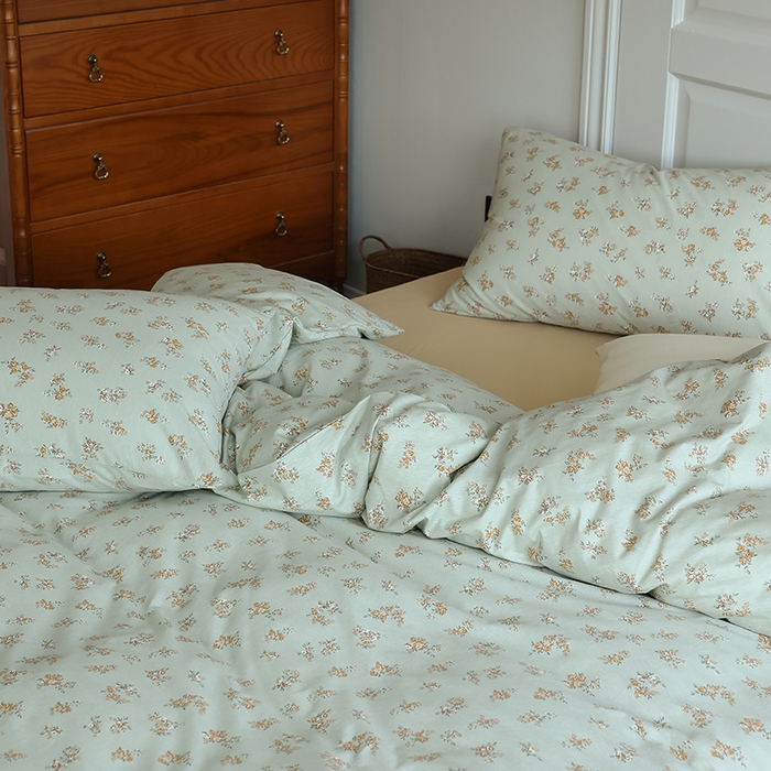 91家纺网 家纺一手货源 找家纺 2025春夏新品母婴A类全棉纯棉针织棉软糯糯清新小碎花床单款四件套 复古玫瑰